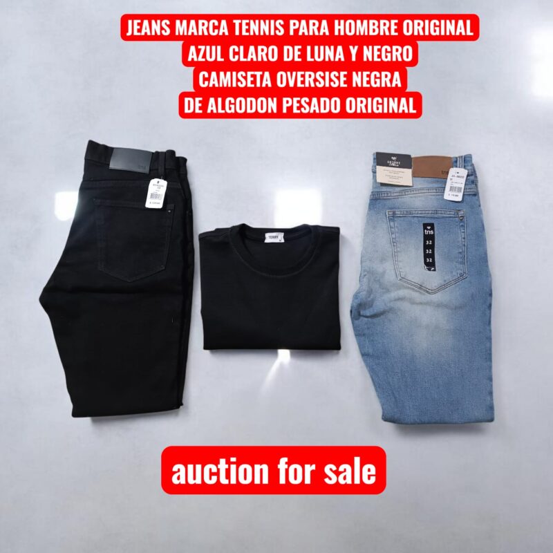 REAMATE TRES PRENDAS /DOS JEANS MARCA TENNIS PARA HOMBRE + CAMISETA OVERSIZE NEGRA DE ALGODON PESADO