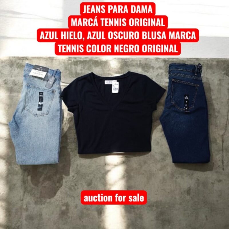 REAMATE TRES PRENDAS /DOS JEANS MARCA TENNIS PARA DAMA + BLUSA NEGRA PARA DAMA MARCA TENIS PRODUCTOS ORIGINALES